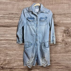 Highway jeans acid washed distressed denim short romper. Medium. Jumpsuit